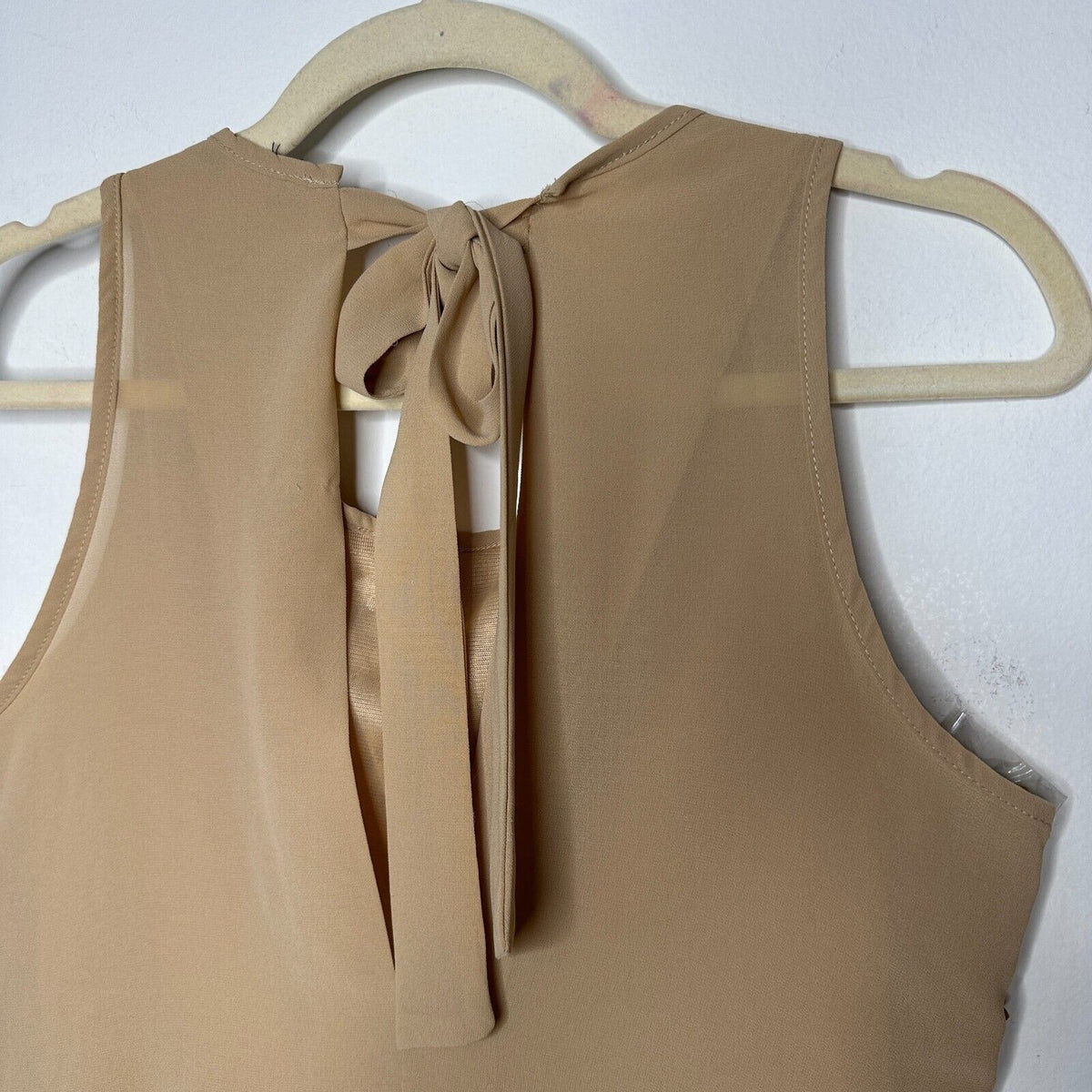 Night Out Copper Metallic Gold Sequin Sleeveless Open Back Tie Tank Blouse S