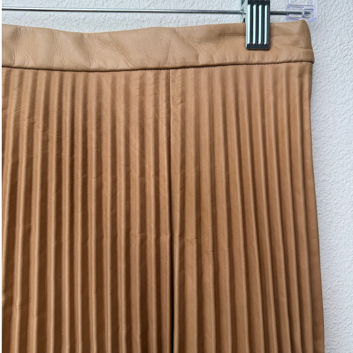 August Getty Atelier Accordion Pleat Leather Maxi Skirt Tan Women's US 4