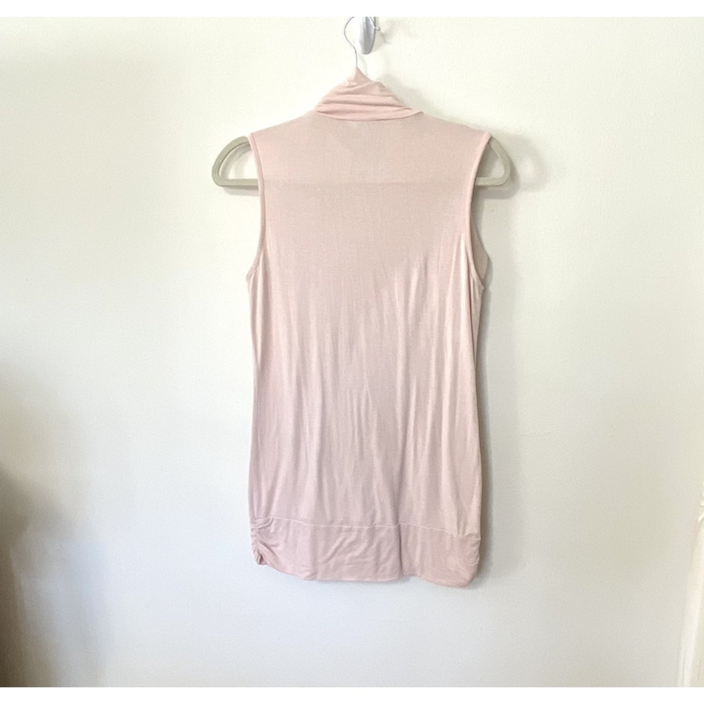 Kenar Blush Light Pink Sleeveless Victorian Ruffle Front Mock Neck Blouse Small