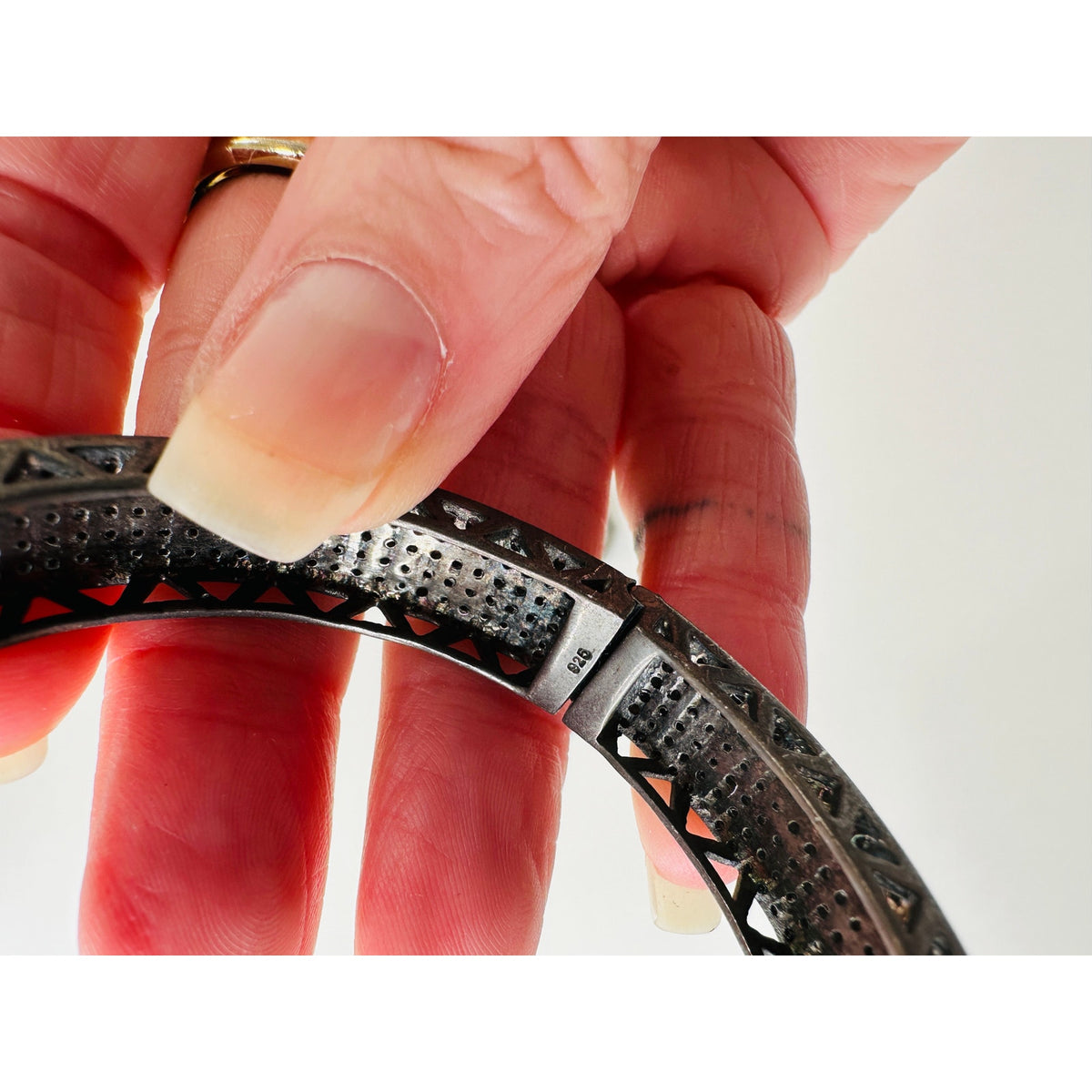 Gunmetal Gray Rhinestone Bangle & Square Bracelets with Matching Ring