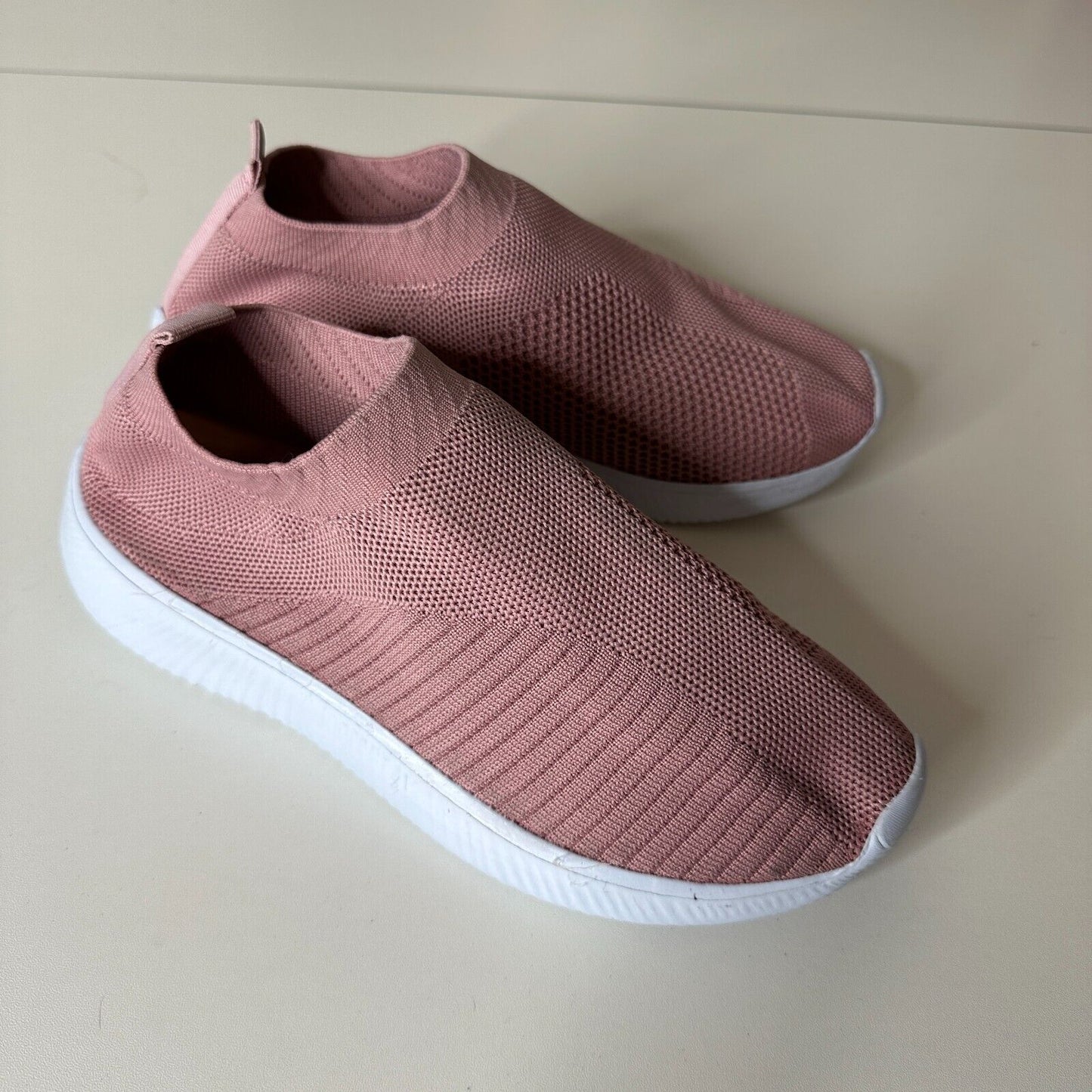 Blush Mauve Pink Canvas Weave Design Square Toe Slip-On Sneakers White Bottoms 7