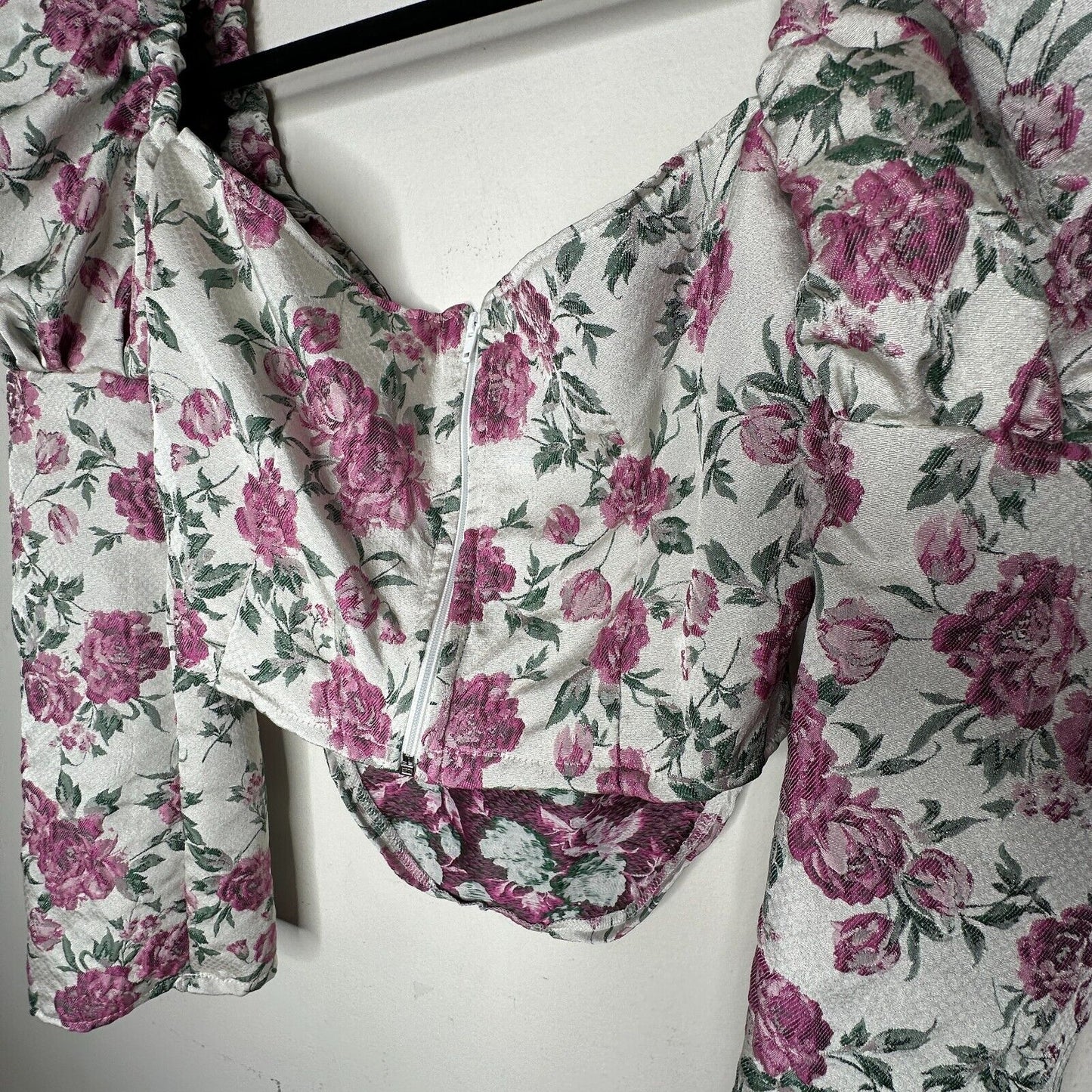 Olivia Rose The Label Cream Pink Green Floral Square Neck Puff Sleeve Crop XL