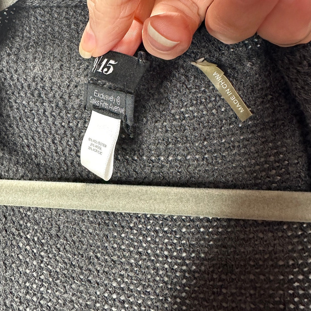 9/15 Saks 5th Ave Dark Gray Waterfall Front Cardigan with Sequins Large