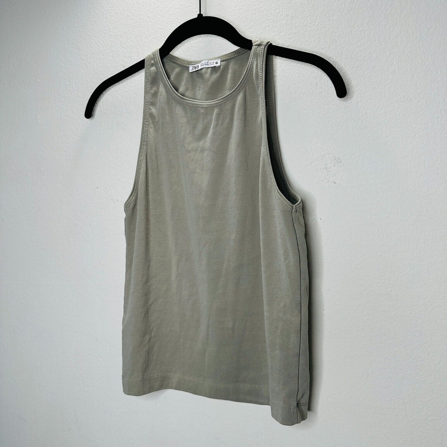 Zara Sand Color High Neck Sleeveless Stretch Tank Top Med