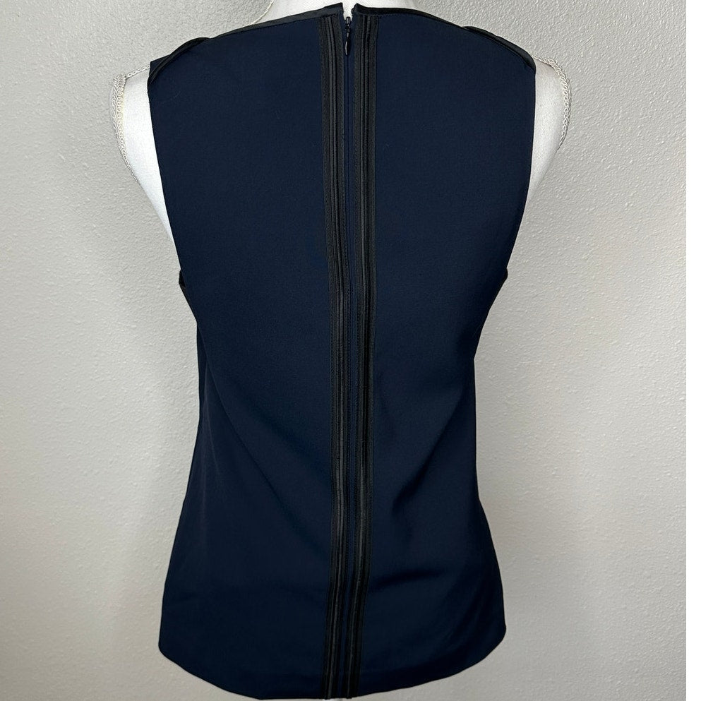 rag & bone Navy & Black High Neck Satin Back Zip Tank Blouse Sleeveless Top S