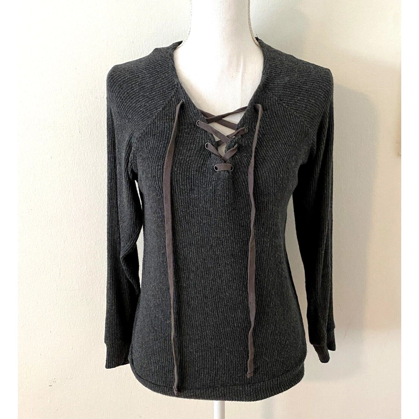 VELVET Graham and Spencer Gray Billow Lace up V-Front Long Sleeve Jersey Top XS