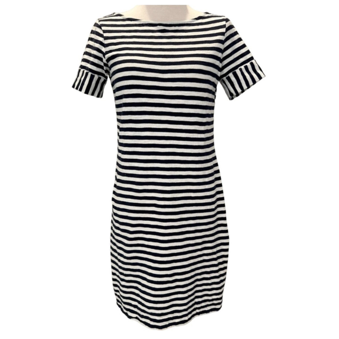 Boden Ivory & Black Stripe Short Sleeve Round Neck Shirt Dress 6 L