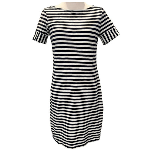 Boden Ivory & Black Stripe Short Sleeve Round Neck Shirt Dress 6 L
