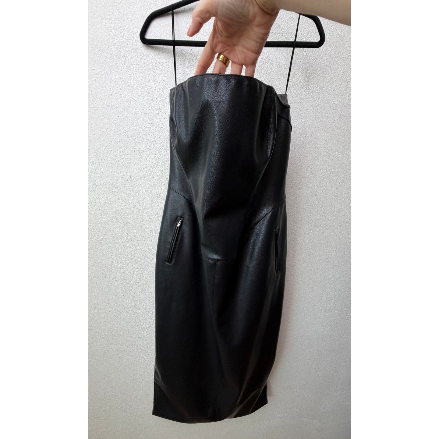 NWT KHY Black Faux Leather Strapless Dress Womens XL