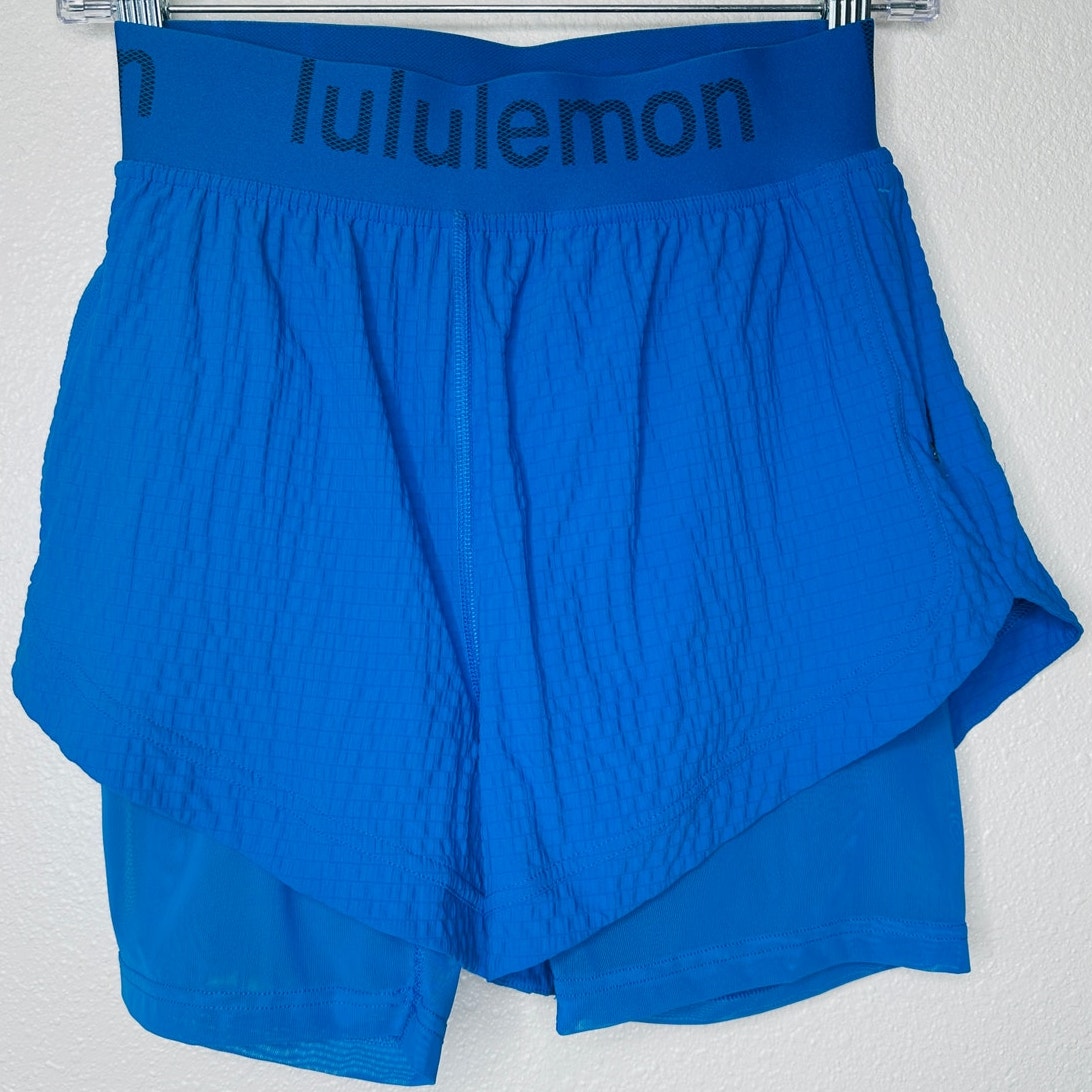 Lululemon Blue Crinkle High Rise Shorts Size 4 Women's Lined Athletic