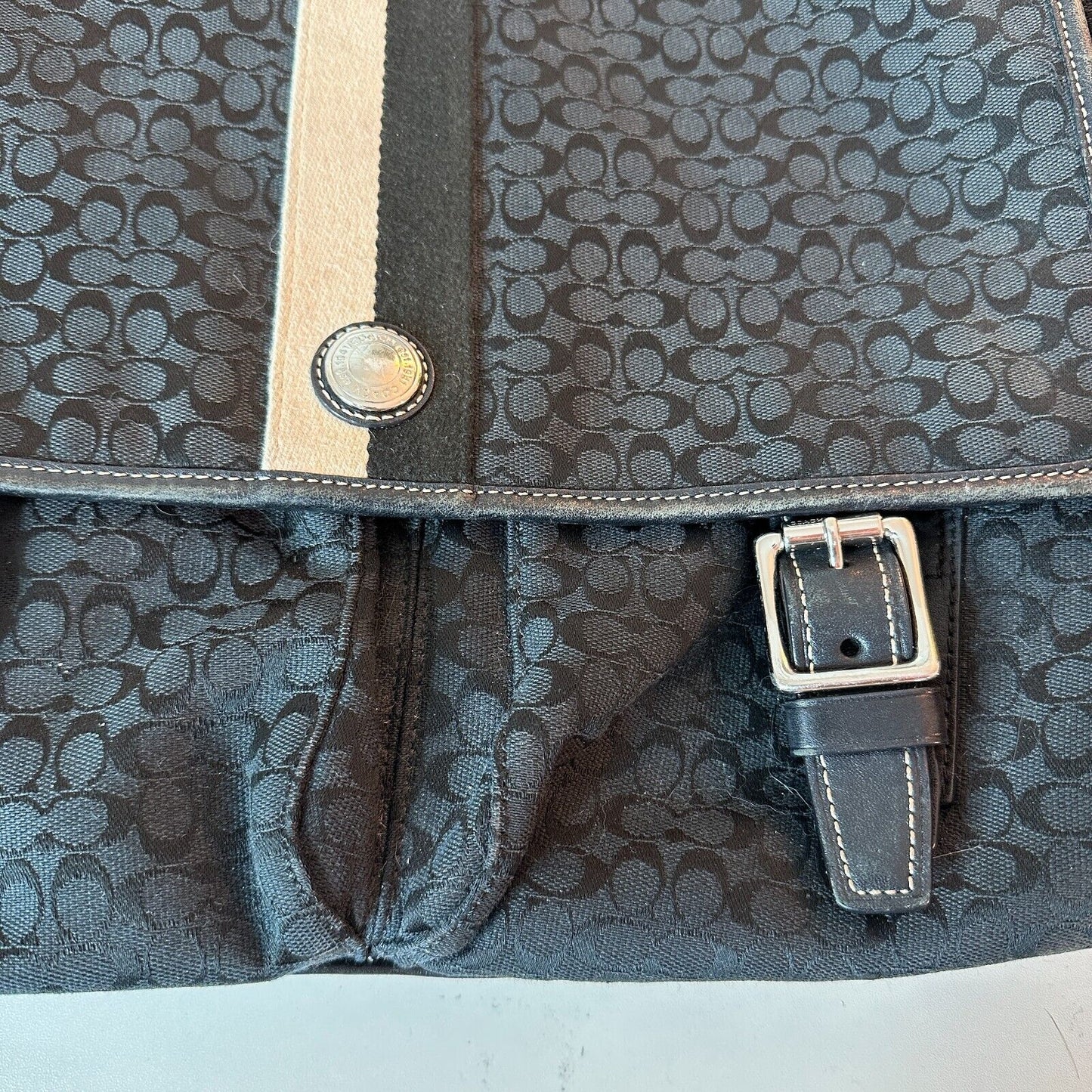 Coach Signature Black & Tan Voyager Messenger Buckled Shoulder Bag Blue Interior