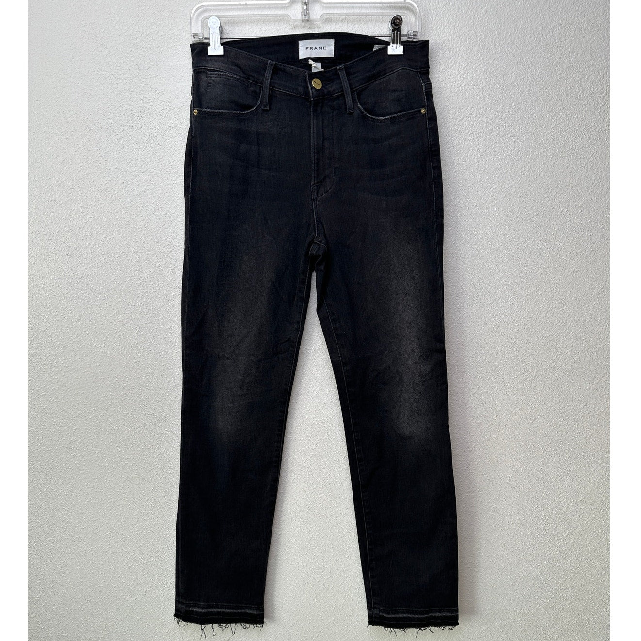 NWT Frame Le High Straight Jeans Black Raw Hem Women's 27