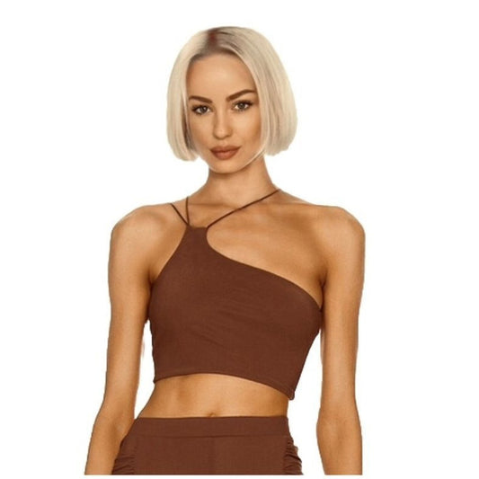 Alix NYC Chocolate Brown Avon Asymmetrical One Shoulder Thin Strap Crop Top S