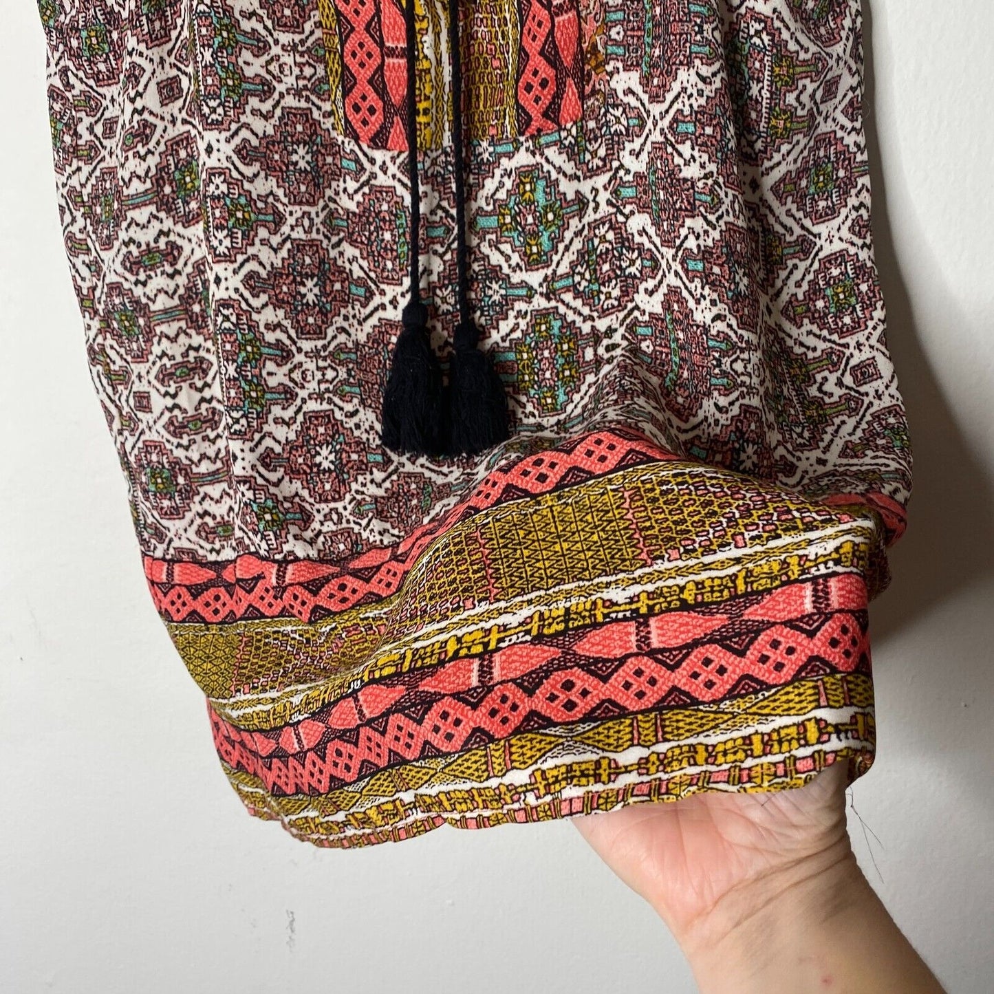 Braeve Brown Peach Teal and Cream Aztec Front Tie Sleeveless Tank Extra Small