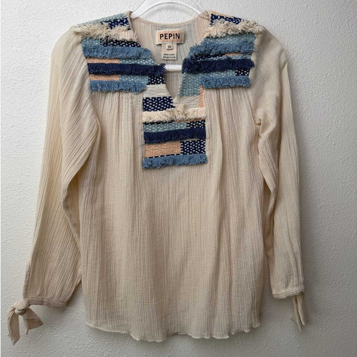 Pepin Blouse Cream Boho Gauze V Neck Tunic Women US XS