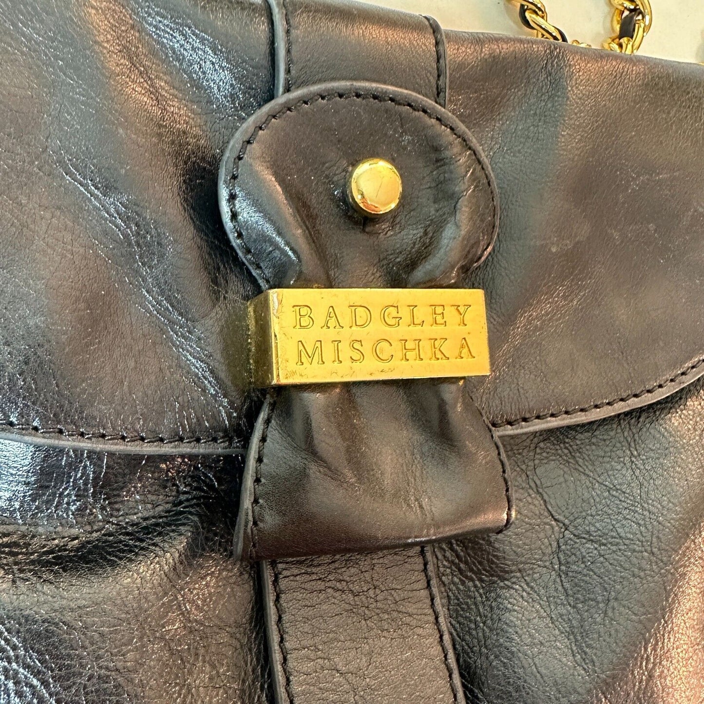 Badgley Mischka Black Leather Purse Detachable Chain Strap