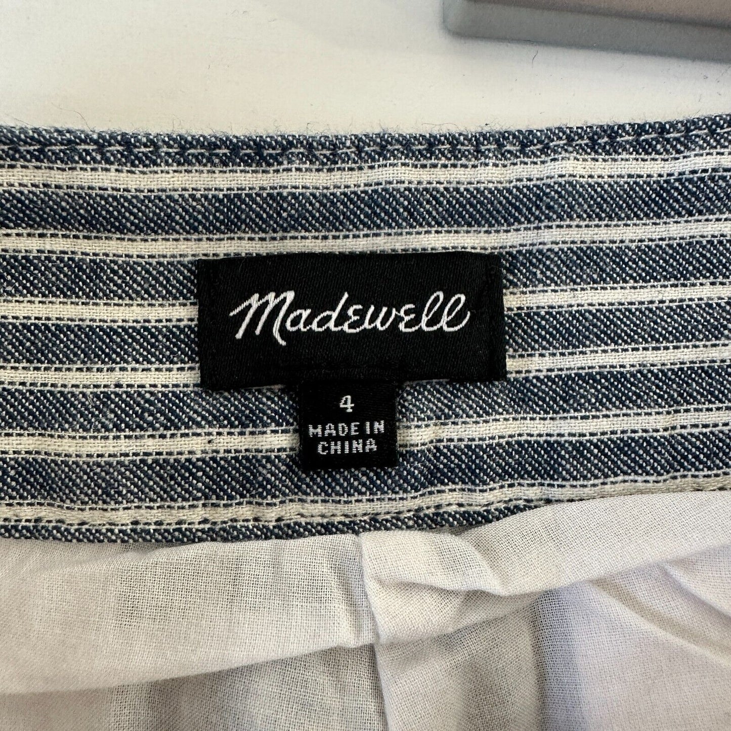 Madewell Jean Blue Off White Striped High Waist Patch Pockets Lace-Up Shorts 4