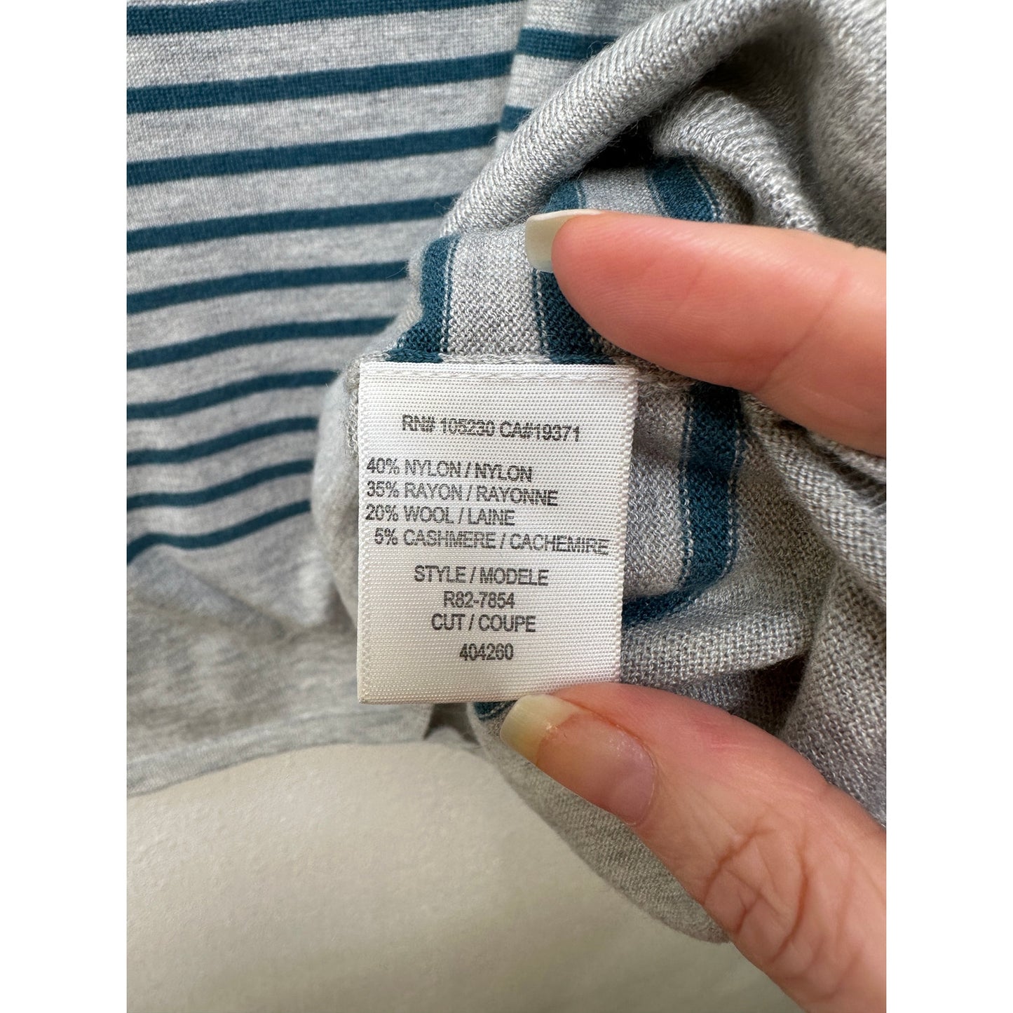 Joie Gray&Teal Striped Lightweight Sweater Top 3/4 Sleeve Boxy L