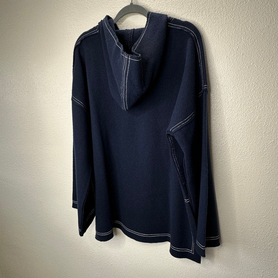 Elizabeth and James Navy with White Stitch Long Sleeve Hooded Sweater L