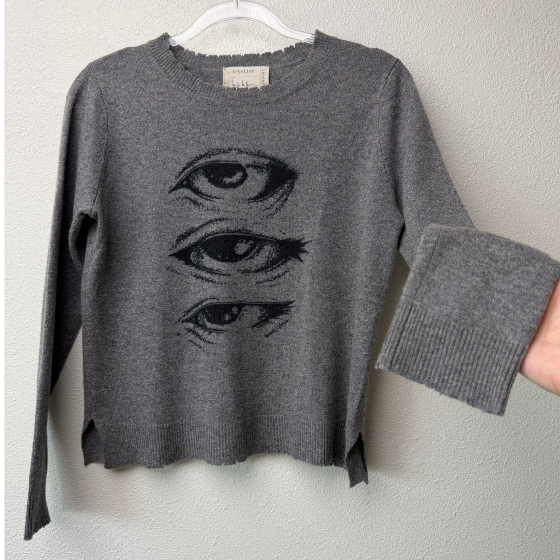 Artelier Nicole Miller Cashmere Eye Sweater Women P Gray