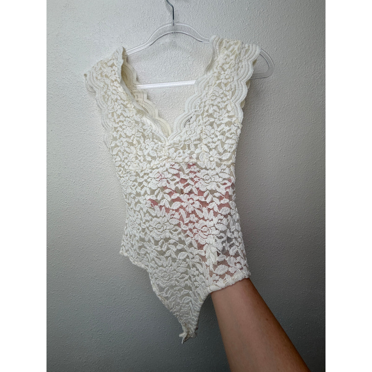 Zara Ivory Floral Lace V Neck Bodysuit Women M