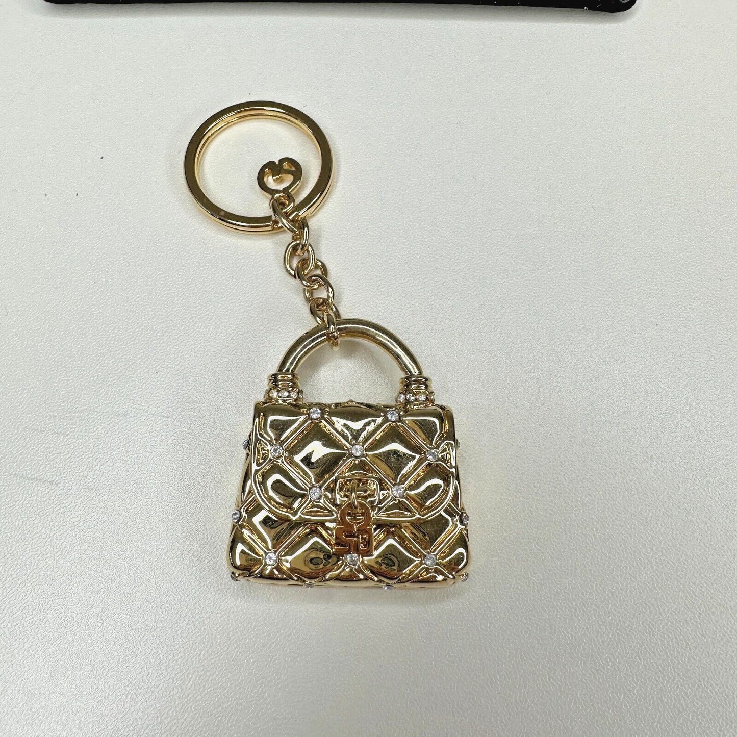 Vintage Chic St. John Gold Crystal Purse Keychain Fob Purse Opens With Pouch