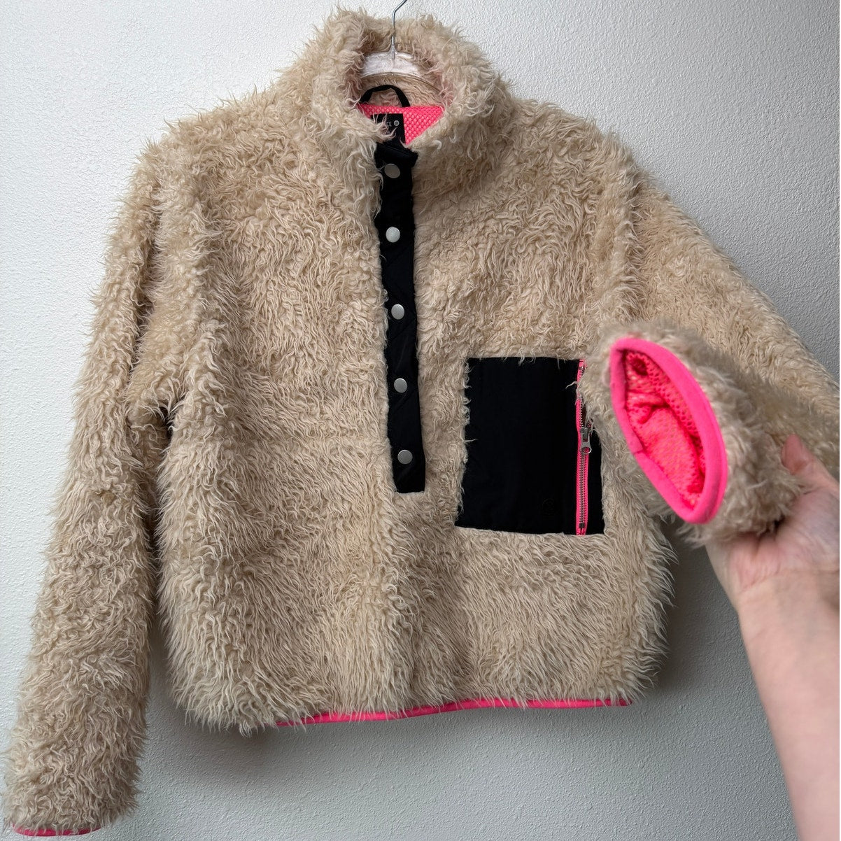 Stance Cream Sherpa Fuzzy Snap Button Pullover Jacket Size M