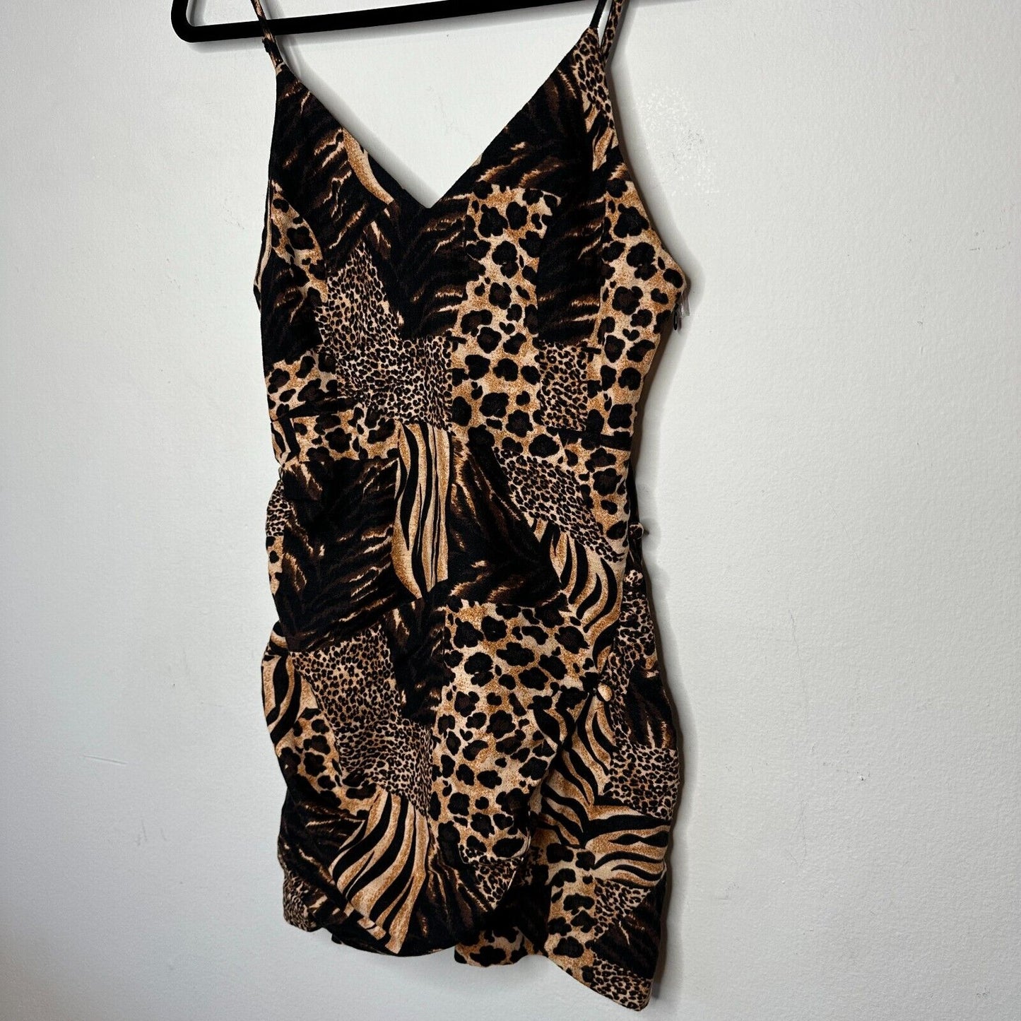 Urban Outfitters leopard Print V Neck Spaghetti Strap Tulip Hem Mini Dress Small