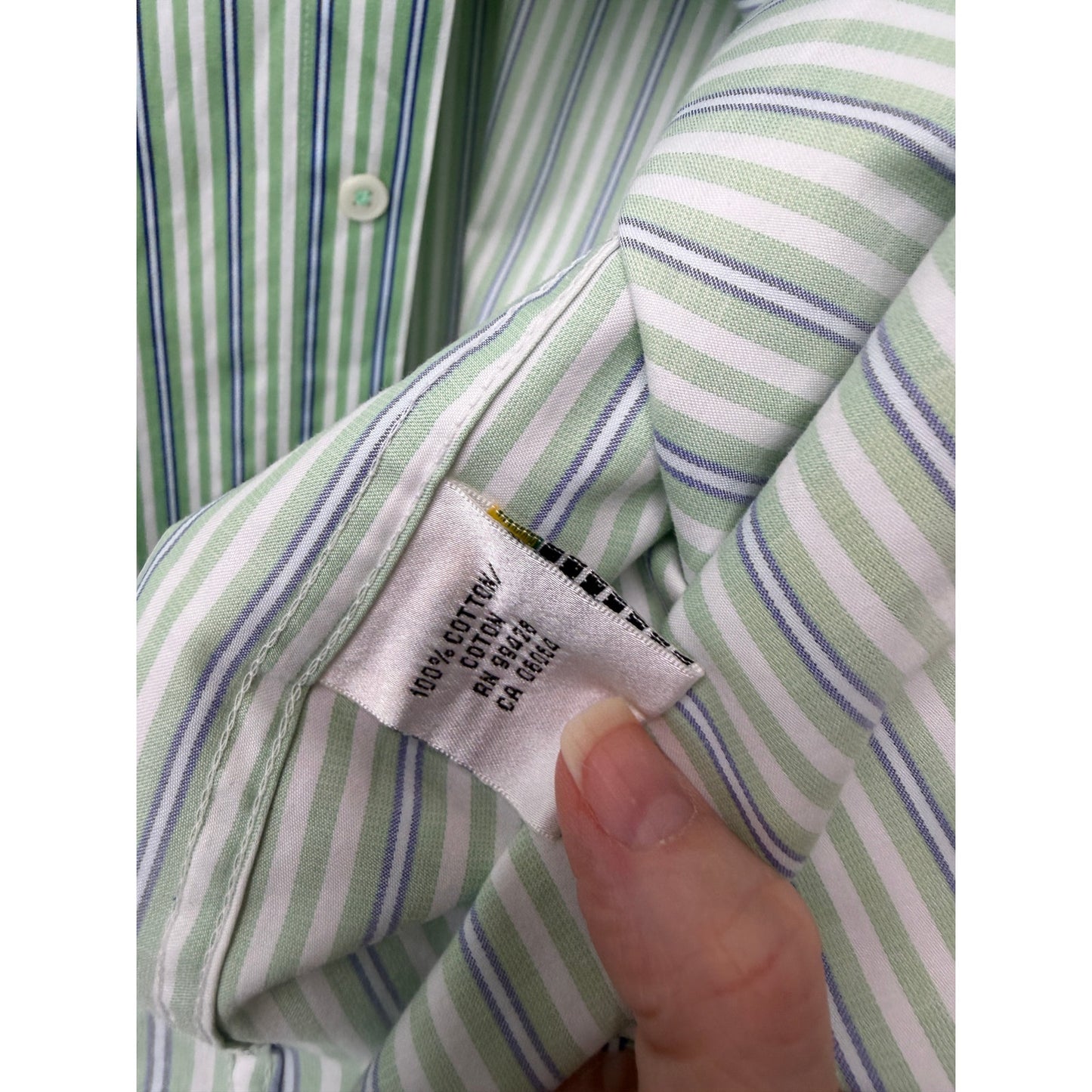 Bugatchi Shaped Fit Stripe Button Front Shirt Green Men’s L