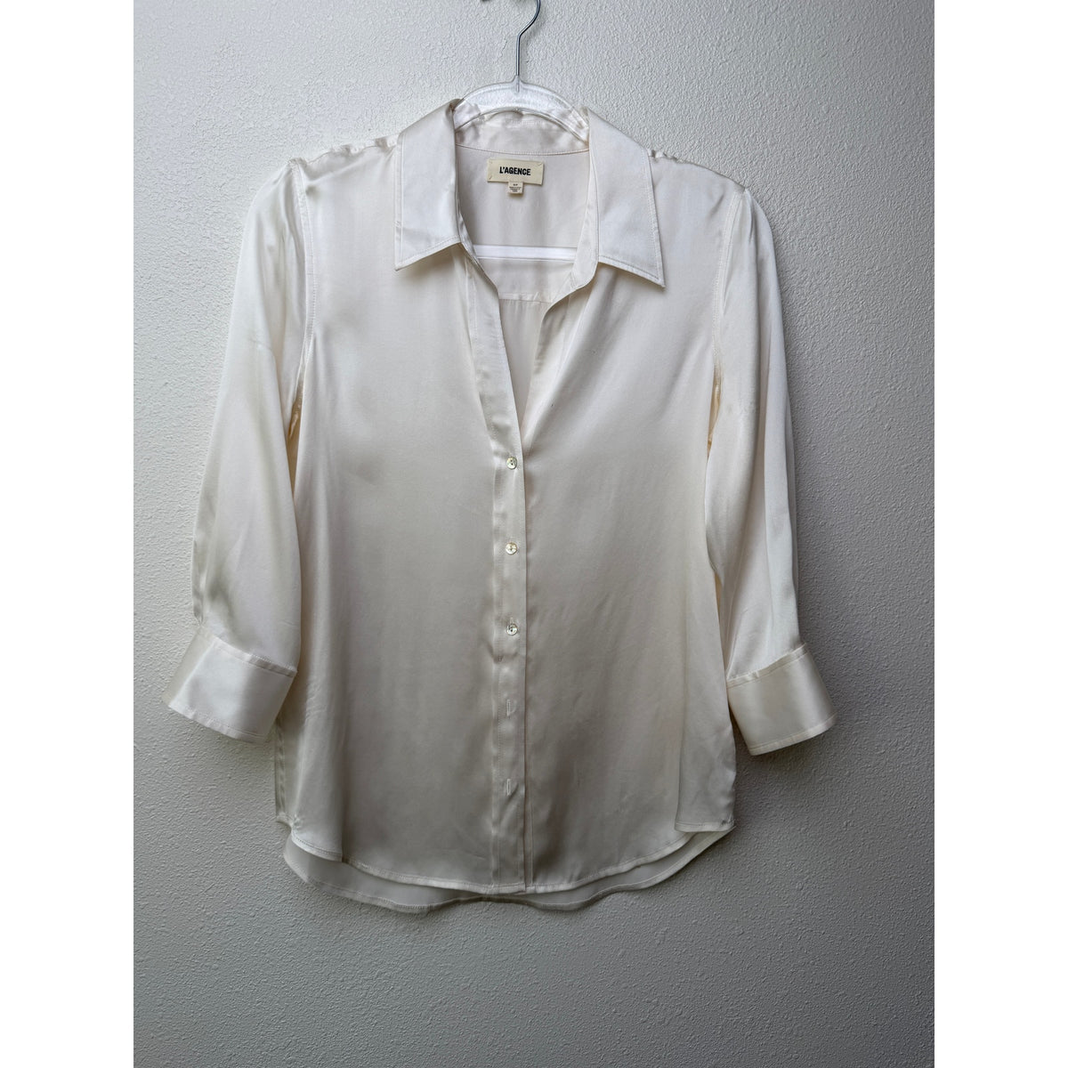 L'Agence Ivory Silk Button Front Blouse Women S