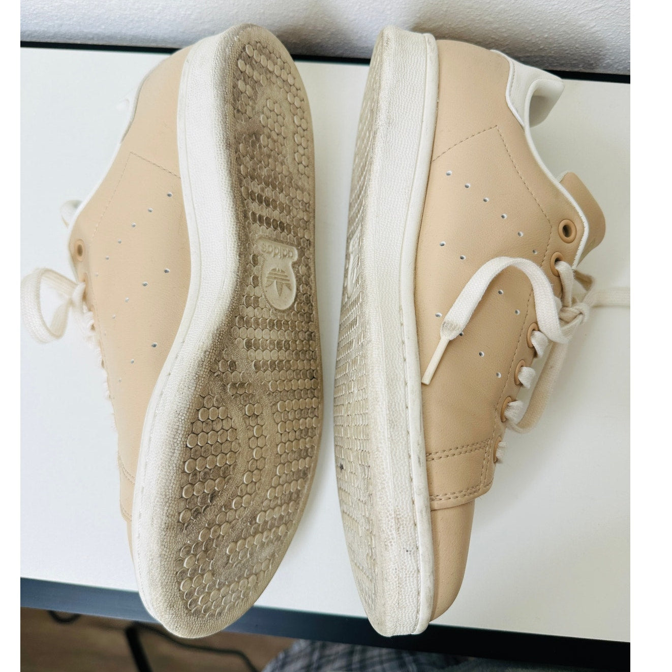 Adidas Gold Stan Smith Colab Tan & White Leather Lace up Sneaker Shoes 8