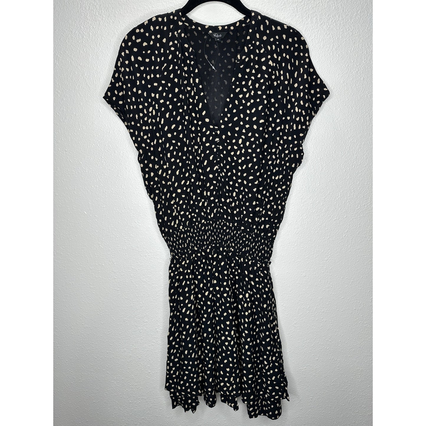 Rails Karla Black & Ivory Printed Smocked Waist Cap Sleeve Dress M