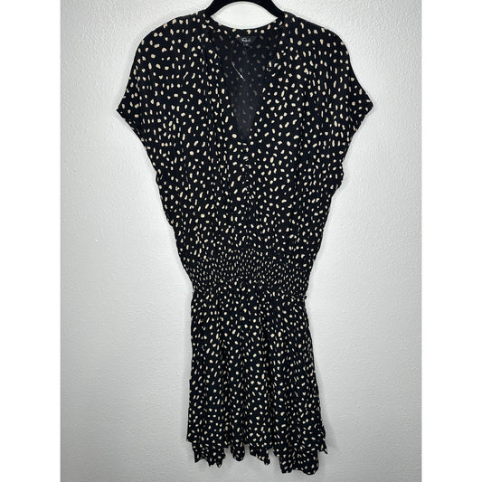 Rails Karla Black & Ivory Printed Smocked Waist Cap Sleeve Dress M