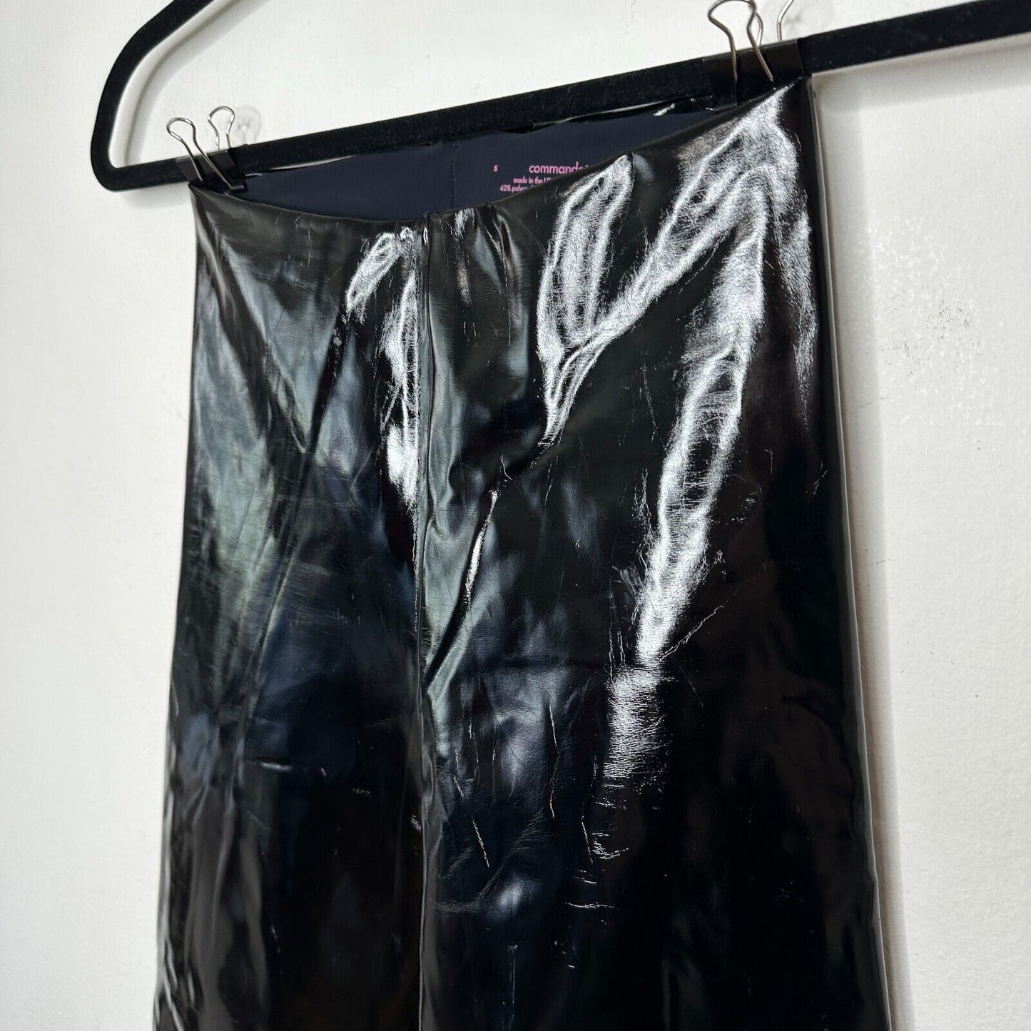 Commando Black Shiny Crackle Faux-Patent Legging High Shine High Rise Stretch SM