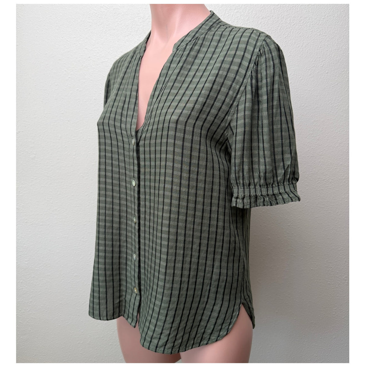 Cloth and Stone Green Plaid Puff Sleeve Linen Buttondown Women's US S
