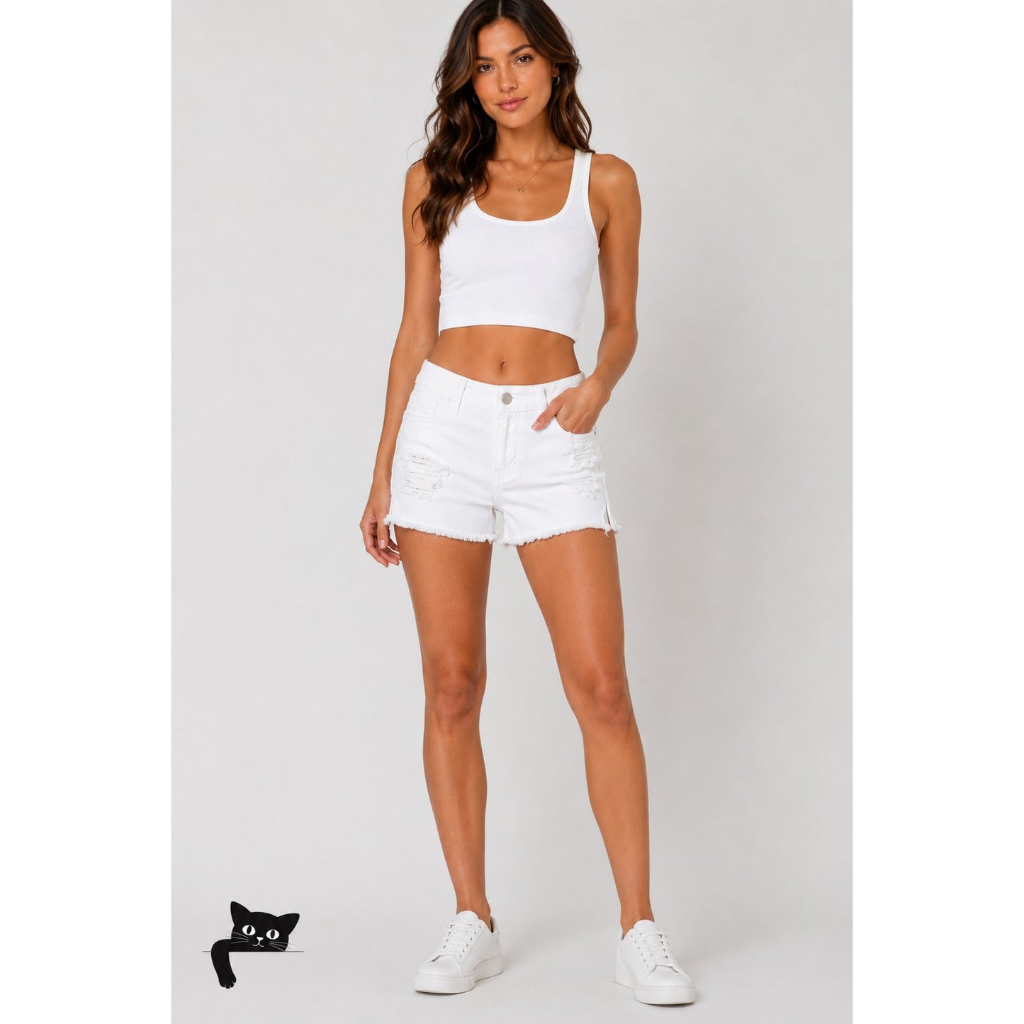 Adore Your Denim SPJ White Distress Denim Jean Shorts Raw Edge