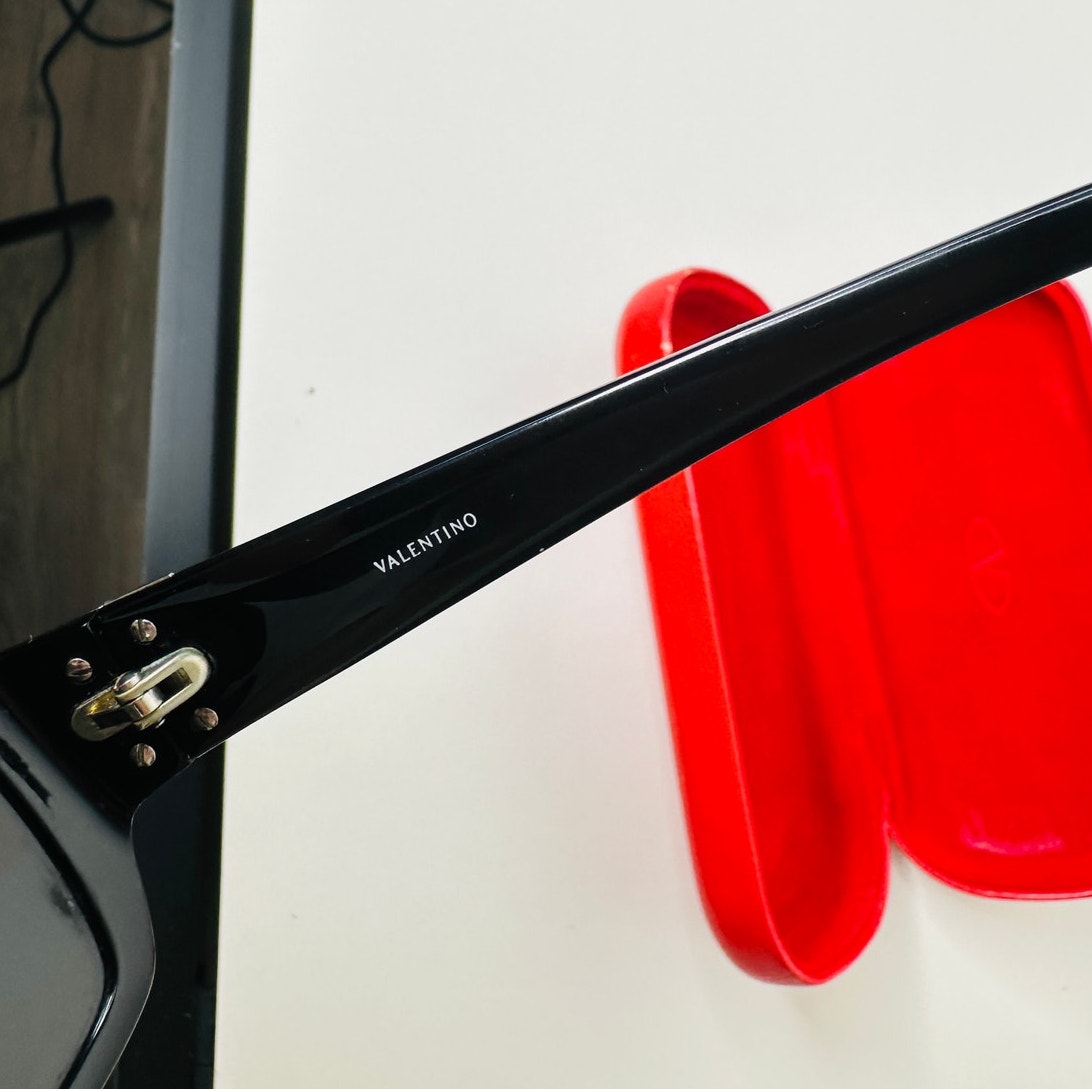 Valentino Black Sunglasses with Silver & Blue Bead Embellishment