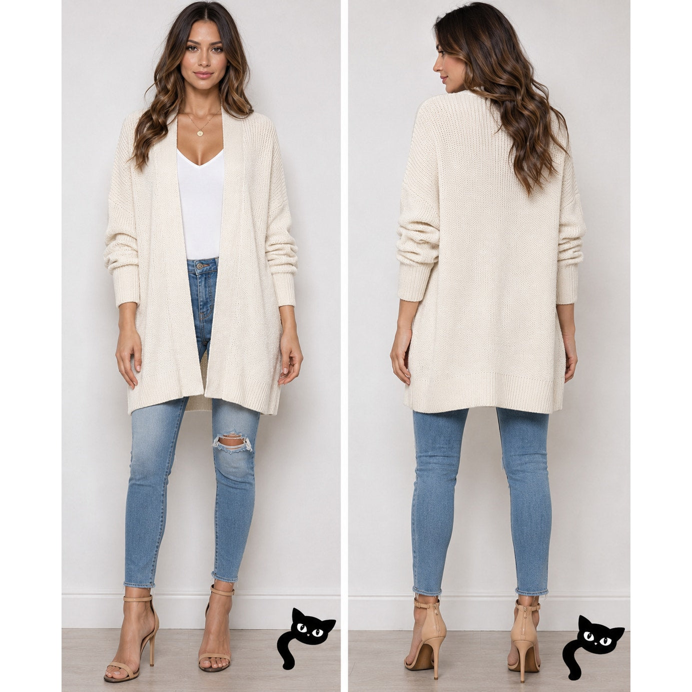 Zara Cream Heavy Ribbed Knit Longline Open Face Cardigan Sweater Ribbed Medium