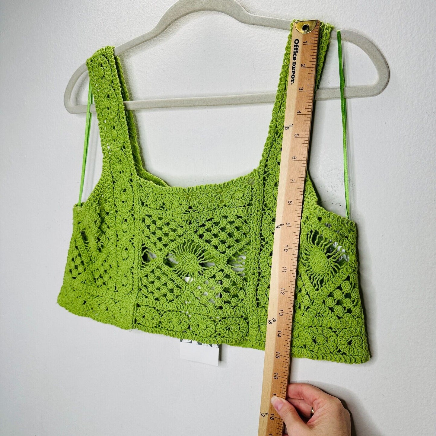 NWT Zara Cute Boho Lime Green Square Neck Boxy Crochet Crop Tank Top Small