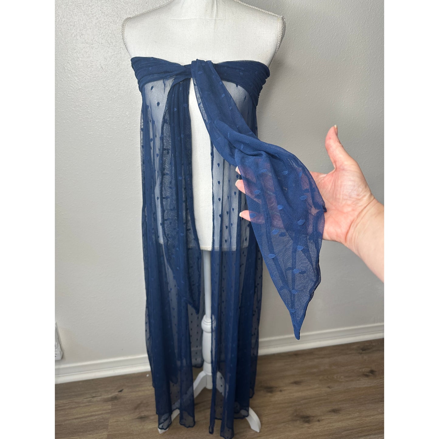 Ancora Navy Blue Polka Dot Sheer Scarf Wrap