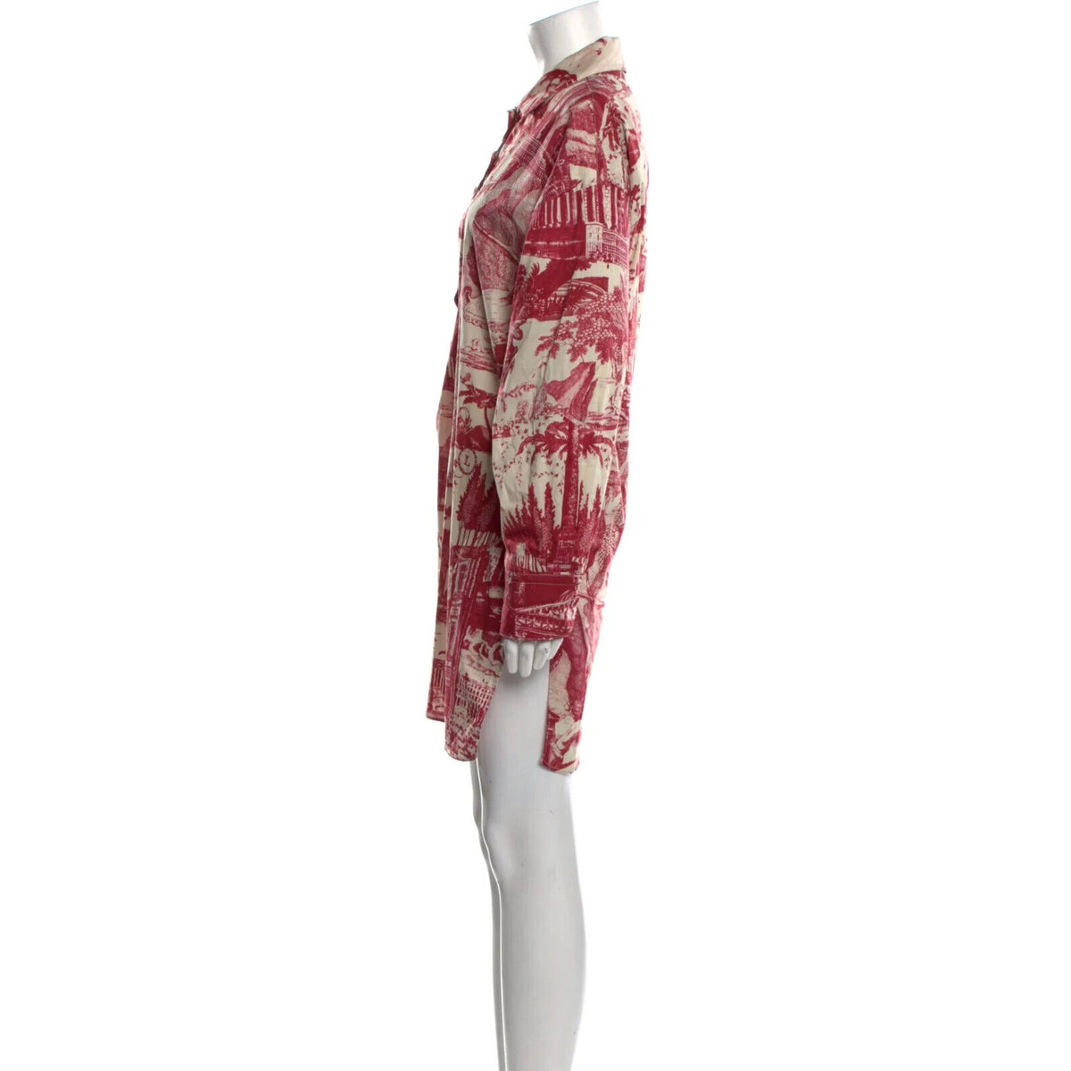 Libertine Red & Cream Toile De Nantes Print Half-Button Long Sleeve Tunic L / XL