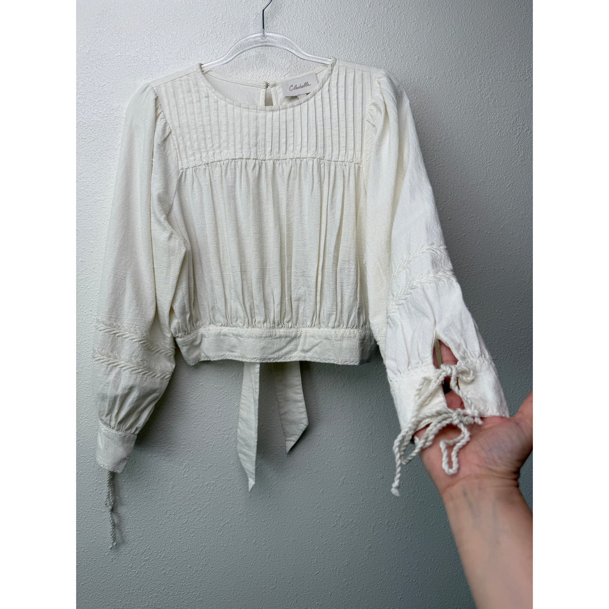 Cleobella Ivory Embroidered Cropped Blouse Women M