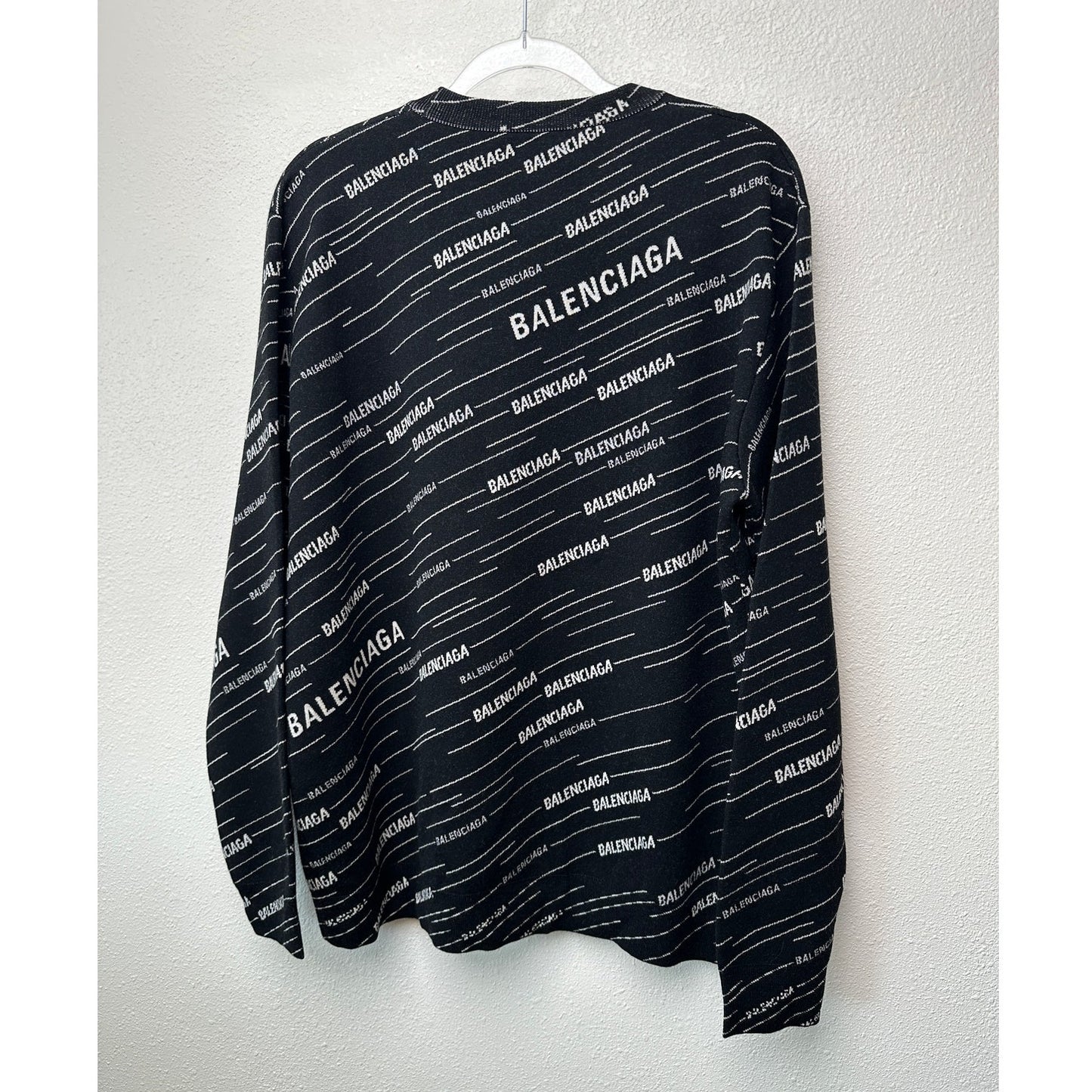 NWT Balenciaga Logo Intarsia Wool-Blend Sweater Black Men's XL