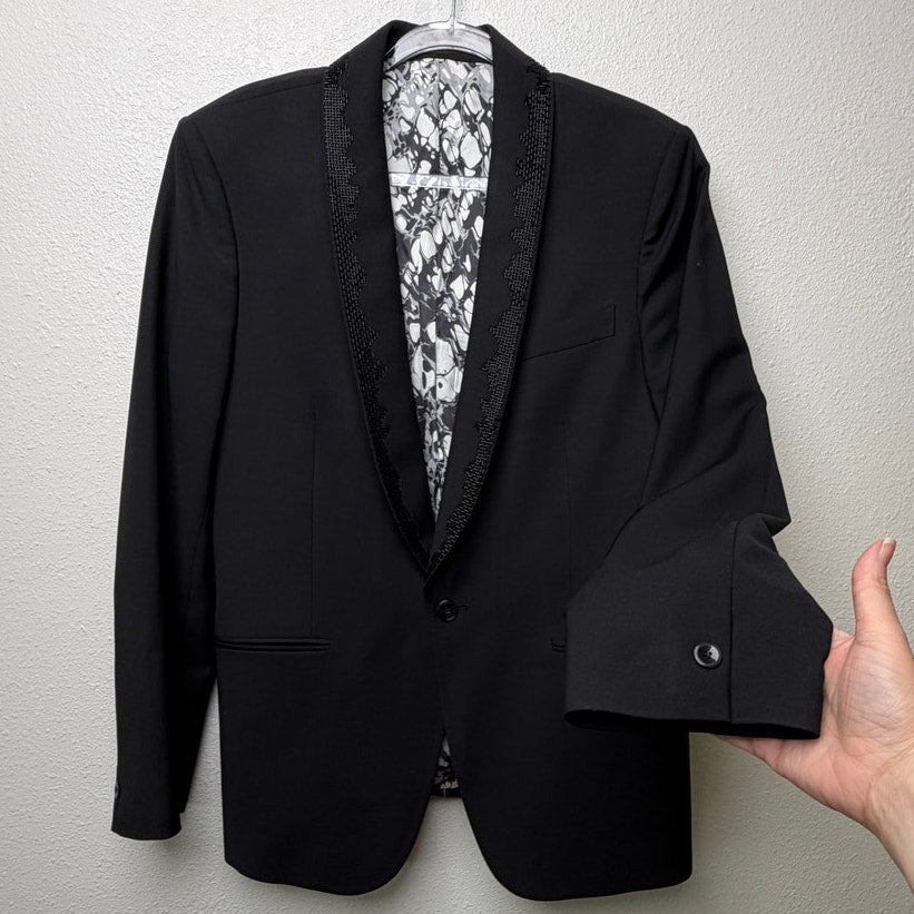 Alexander McQueen Black Embellished Wool Mohair Tuxedo Suit Men's US 40