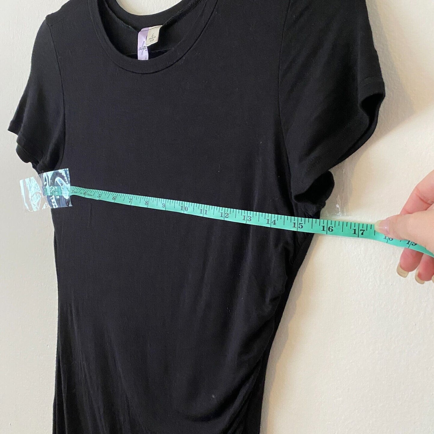 Alya Cute Black Bodycon Stretchy TShirt LBD Dress Asymmetrical Ruched Side Large