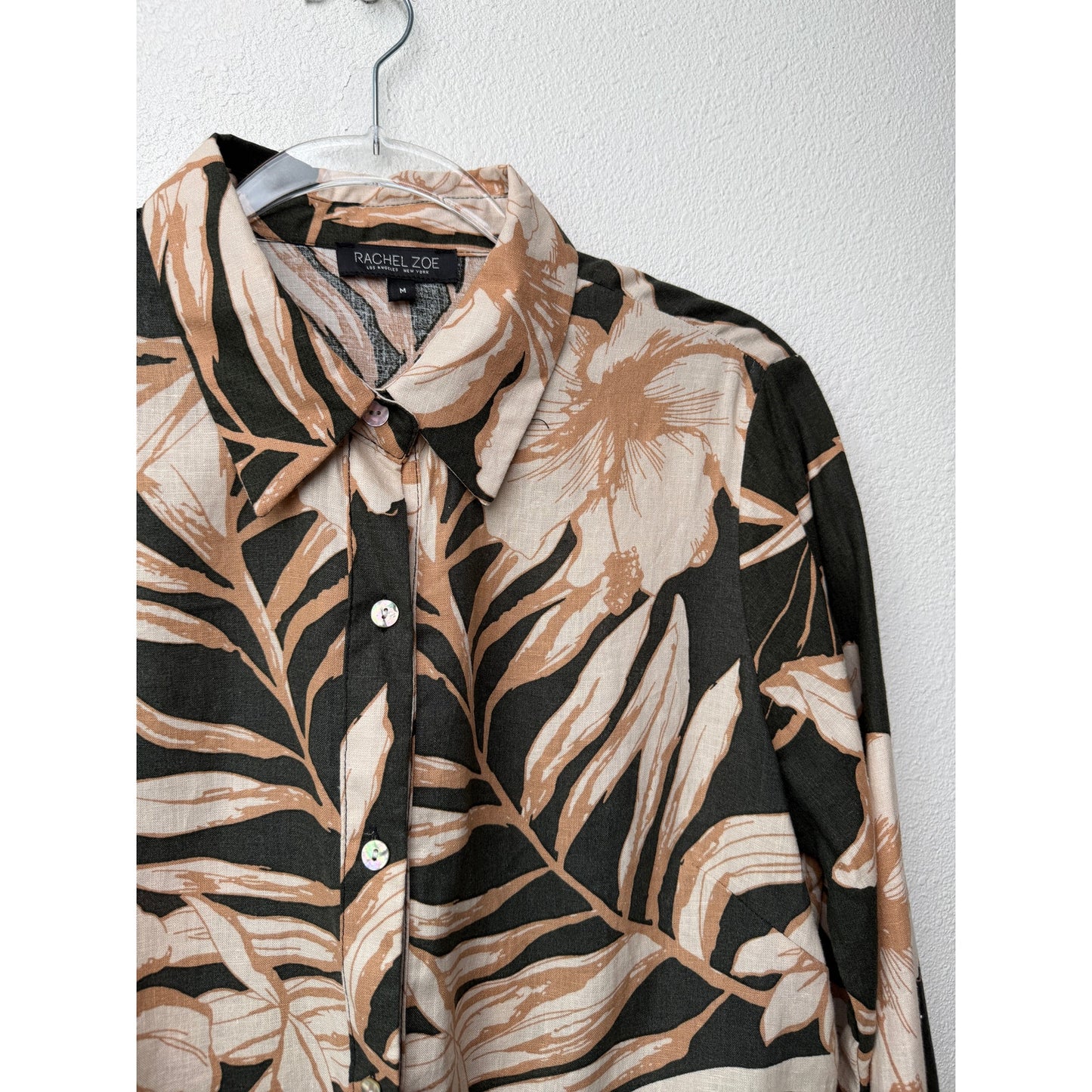 Rachel Zoe Black Tan Floral Tie Front Shirt Womens M