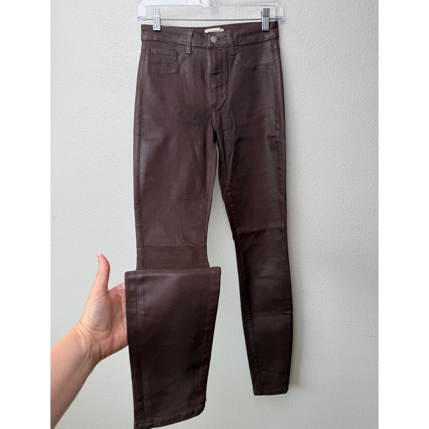 L'Agence Marguerite High Rise Coated Skinny Jeans in Chocolate Size 25