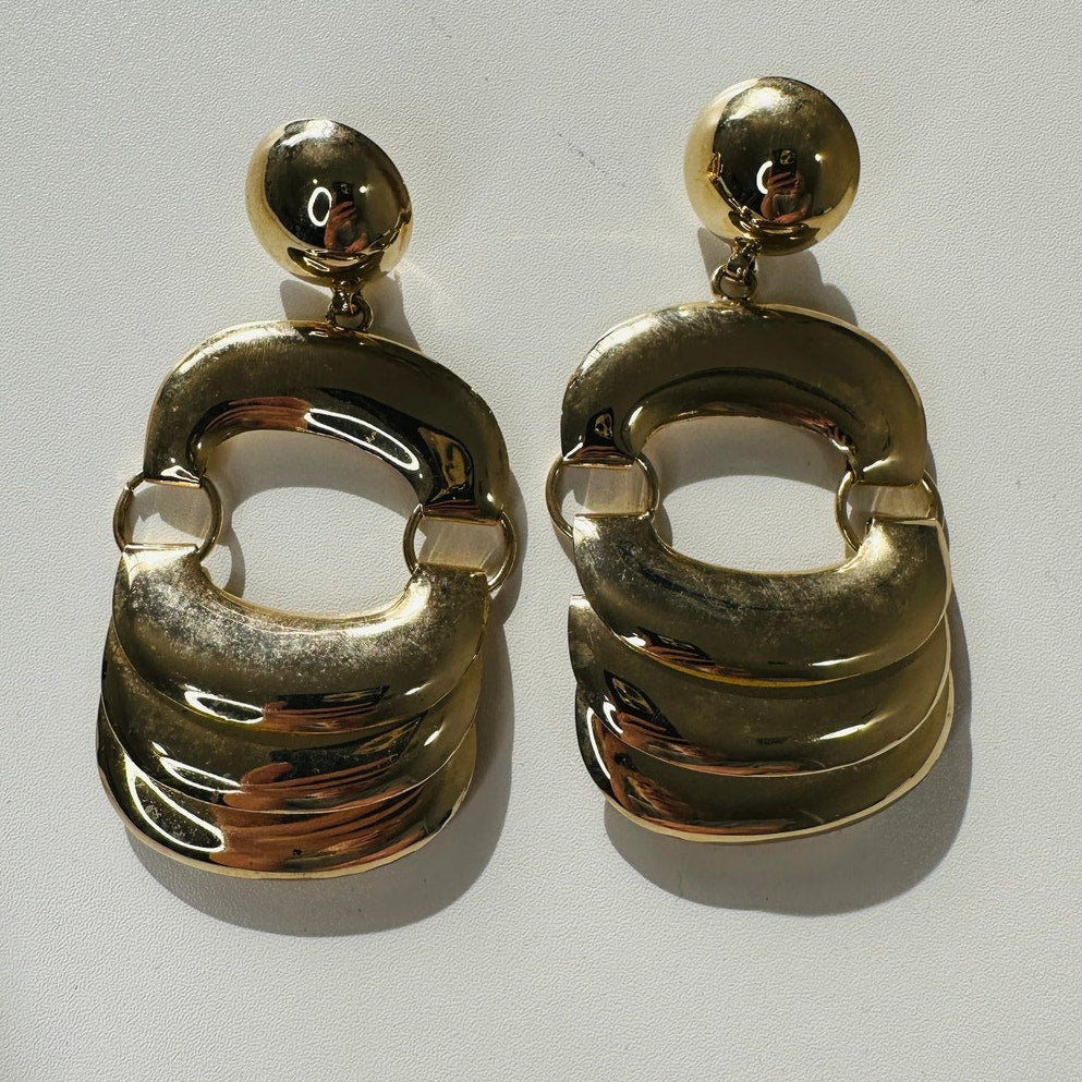 Vintage 80's Gold Chunky Dangle Clip-On Earrings
