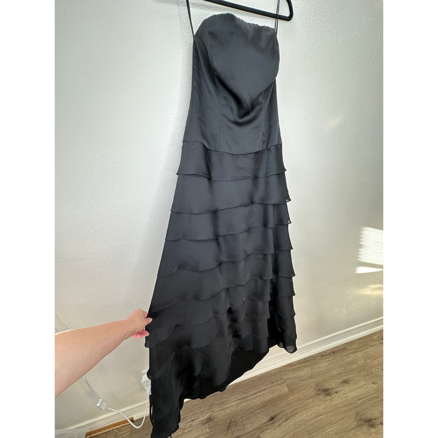 Lazaro Black Sleeveless Corset Boning Tiered Maxi Dress 10