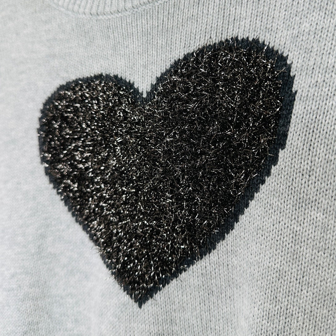 Gap Light Gray Metallic Heart Intarsia Crewneck Pullover Long Sleeve Sweater S